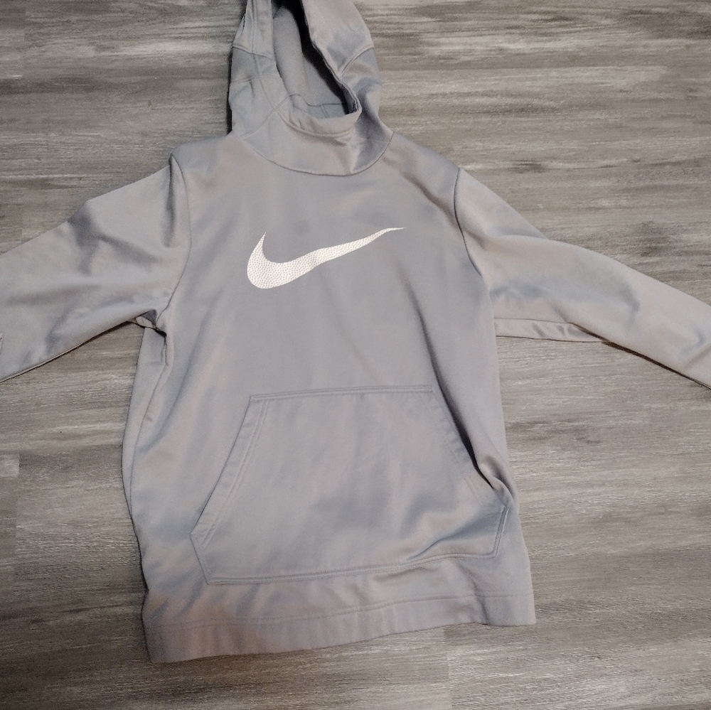 Gray dri fit hoodie with white Nike sign